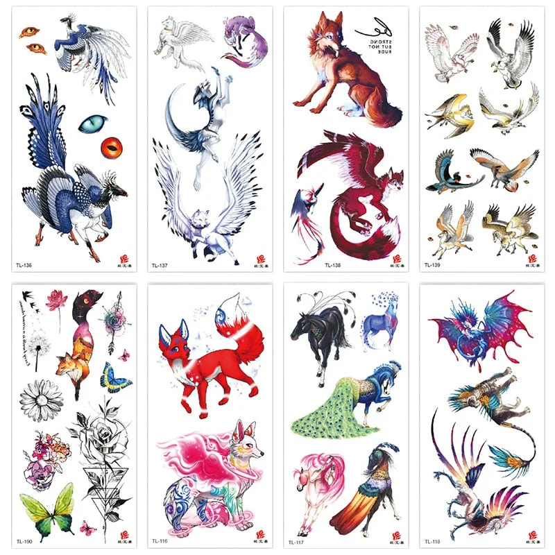 Animal and plant totem flower butterfly bird fox body arm waterproof men and women healthy natural temporary tattoo stickers