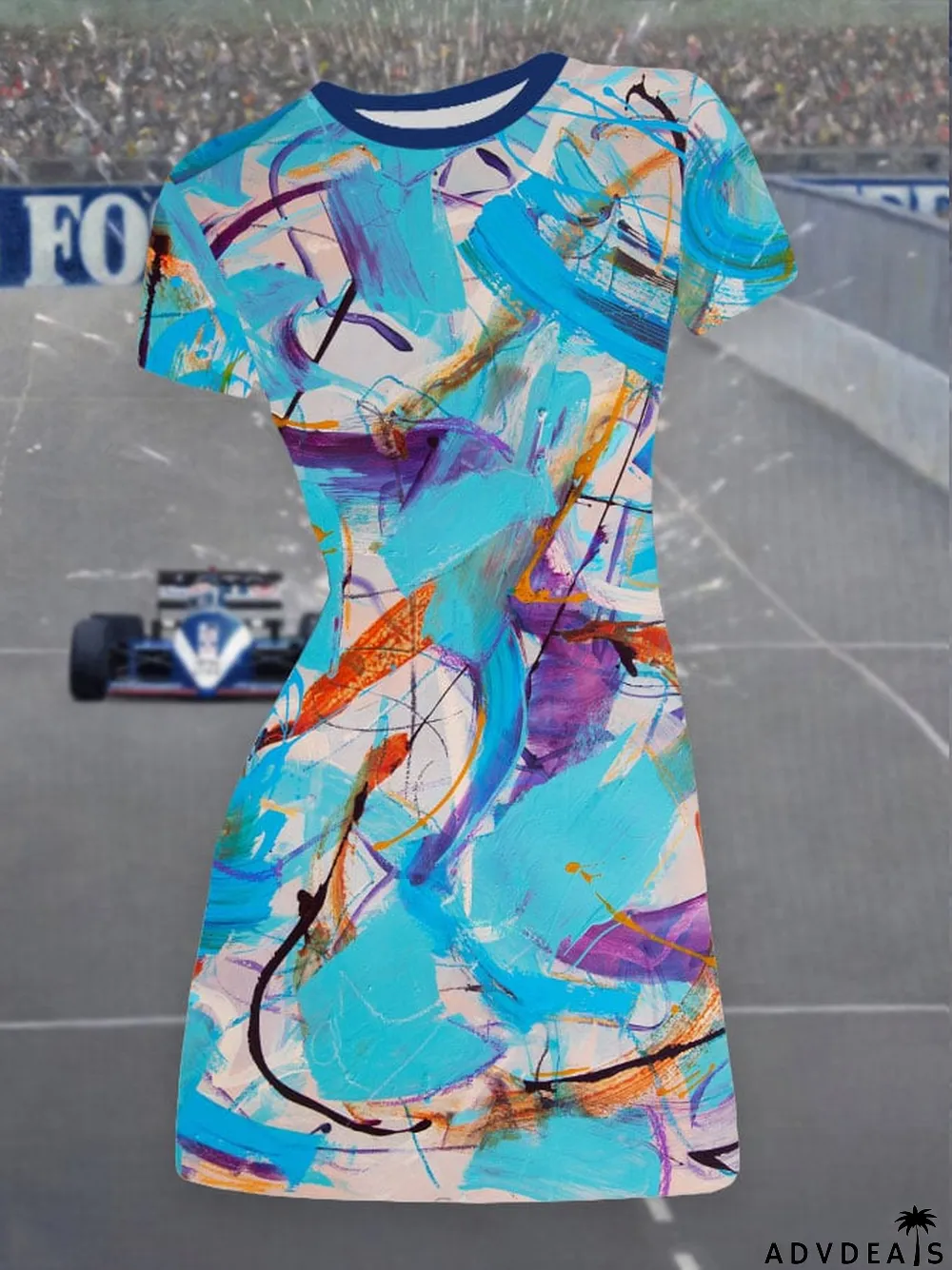 Women's Abstract Race Track Print Fitted Dress