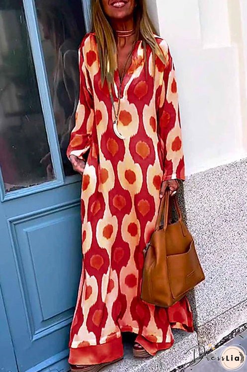 Meridress V Neck Side Split Printed Maxi Holiday Dress