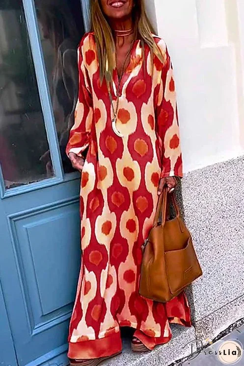 Meridress V Neck Side Split Printed Maxi Holiday Dress