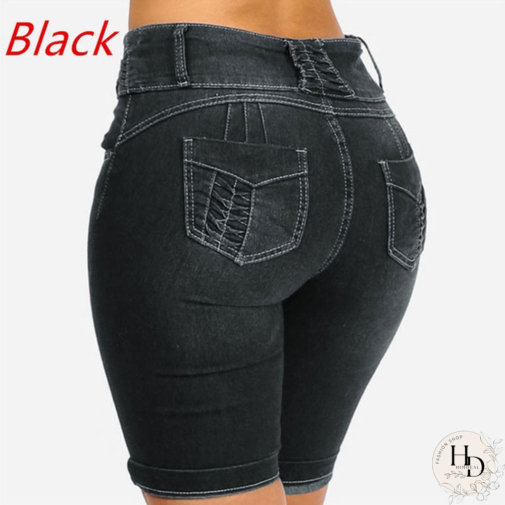 Women Summer Fashion High Waist Denim Shorts Jeggings Strech Skinny Short Jeans Summer Casual Shorts Plus Size XS-5XL Baggy Solid Jeans