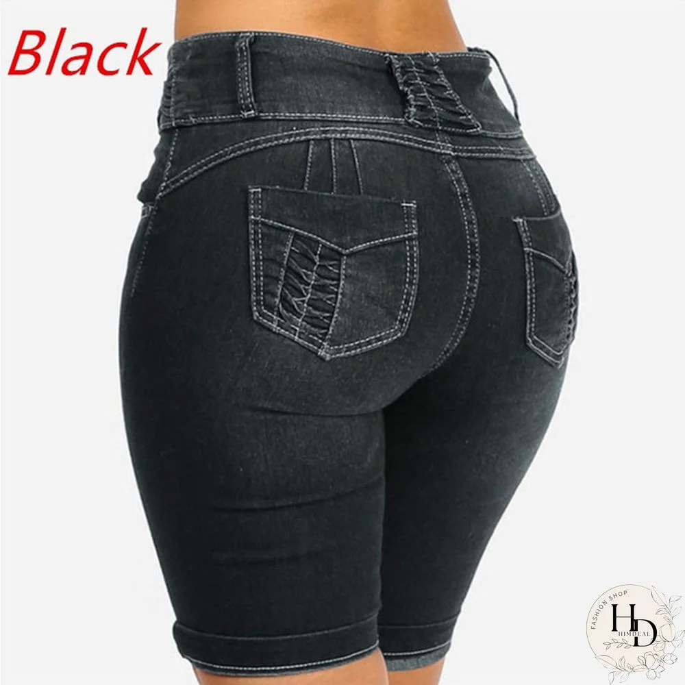 Women Summer Fashion High Waist Denim Shorts Jeggings Strech Skinny Short Jeans Summer Casual Shorts Plus Size XS-5XL Baggy Solid Jeans