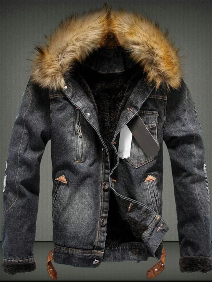 Fall and Winter New Men's Denim Jacket Padded and Thickened Fitted Denim Jacket Coat Men's Clothing
