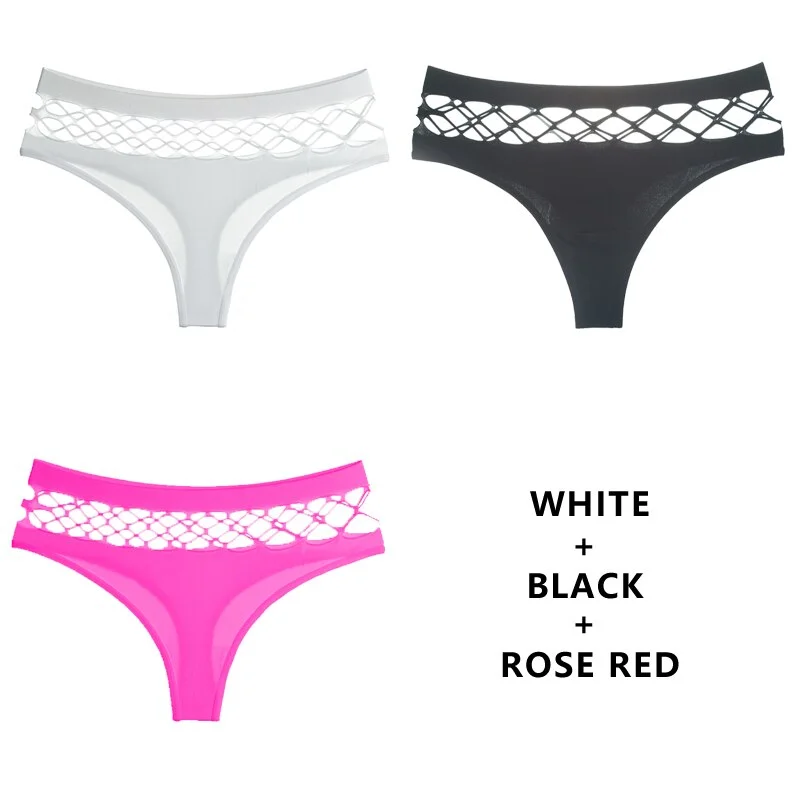 CINOON 3Pcs/Lot Hollow Out Lingerie Seamless Sexy Panties Women Elasticity Underwear Temptation Middle-waist G String Underpant