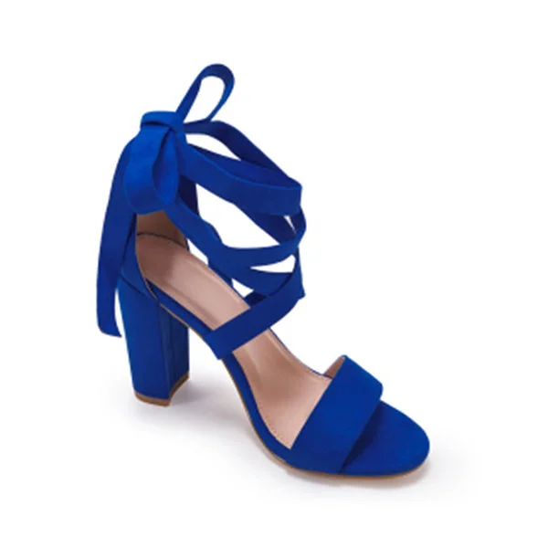 Lace Up Block High Heel Sandals Open Toe Ankle Strap Pumps