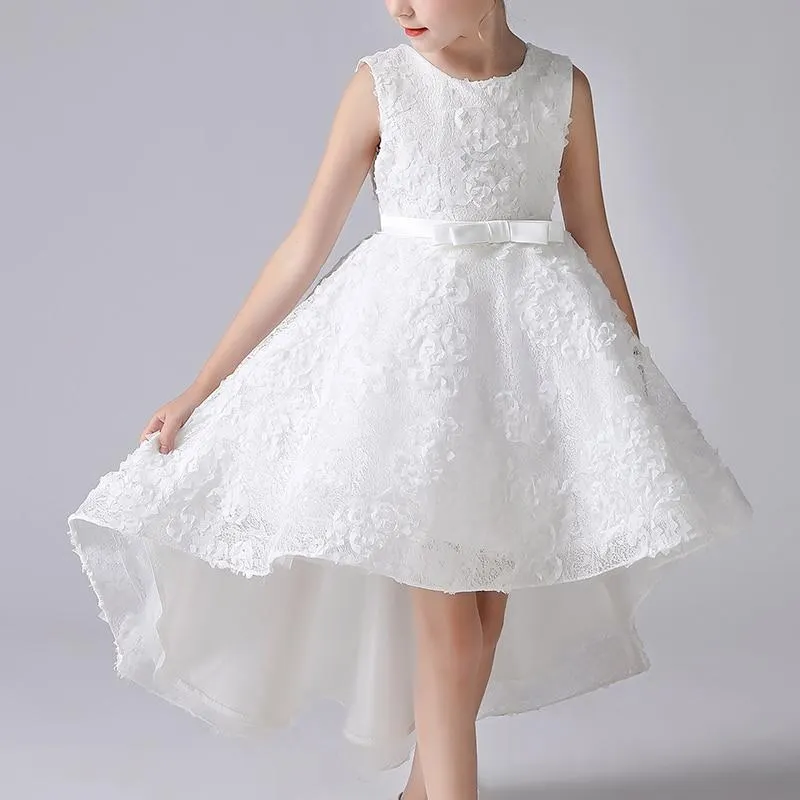 Flower Girls Dresses Kids Clothes Cake Skirt Wedding Party Tailing Elegant Princess Sleeveless 3-12 Years Children Dress