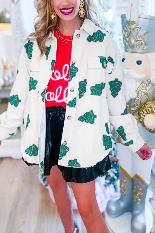 Retro Christmas tree print casual jacket