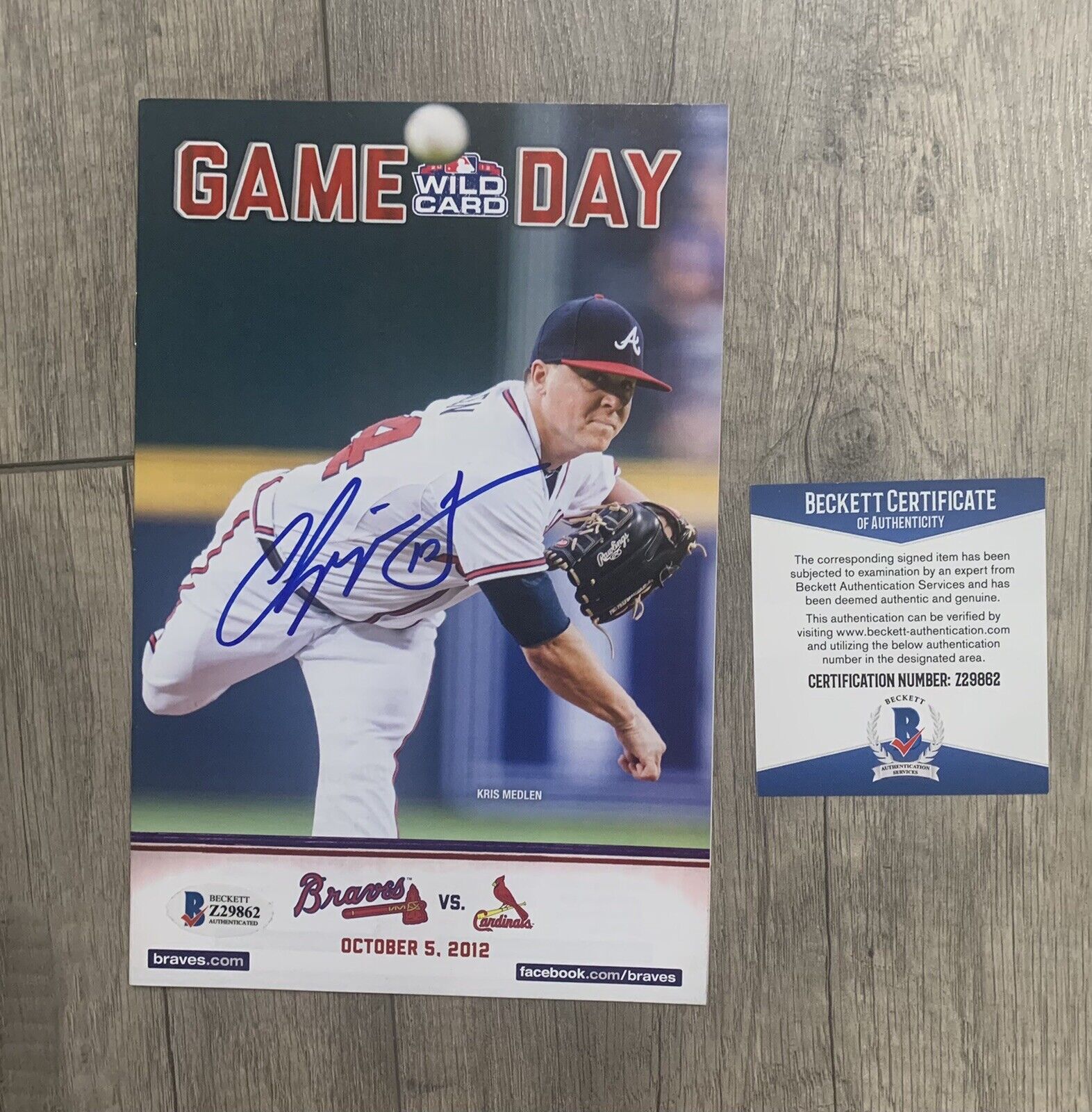 chipper jones signed auto final game program beckett bas coa