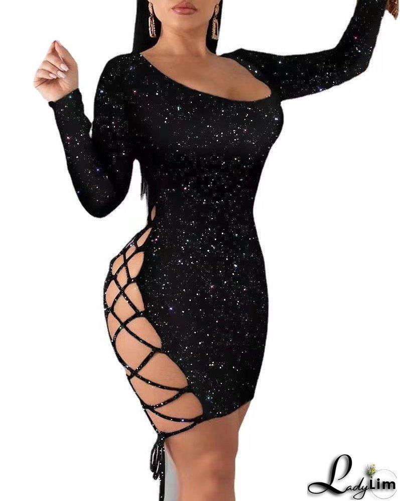 Women's Leopard Print Backless Lace-up Long Sleeve Dress