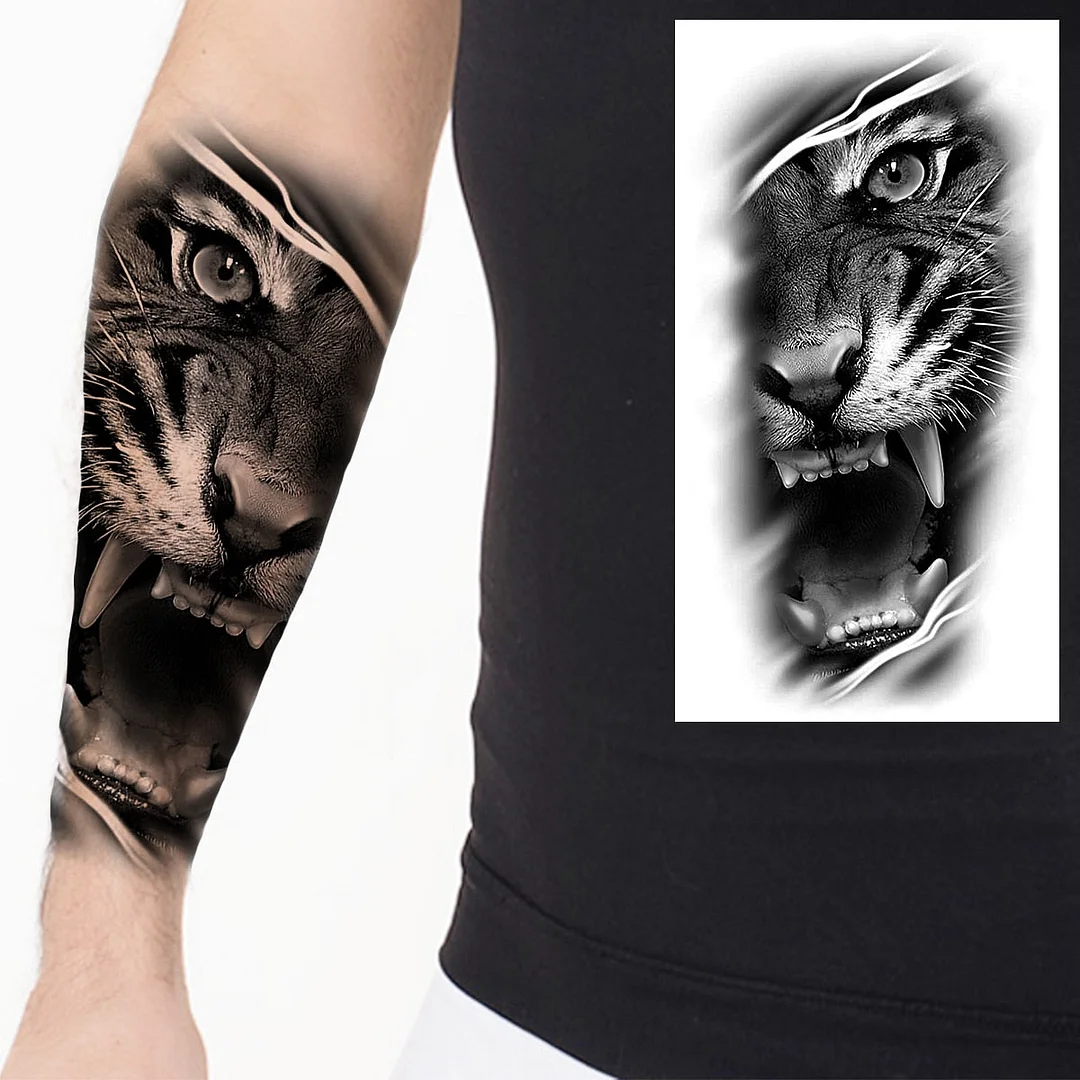 Praying Lion Cross Temporary Tattoos For Men Women Clown Wolf Tiger Flower Compass Fake Tattoo Sticker Forearm Waterproof Tatoos