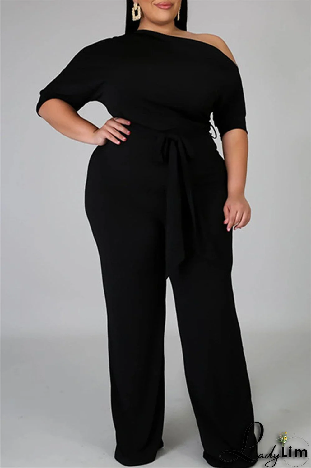Red Fashion Casual Solid Basic Oblique Collar Plus Size Jumpsuits