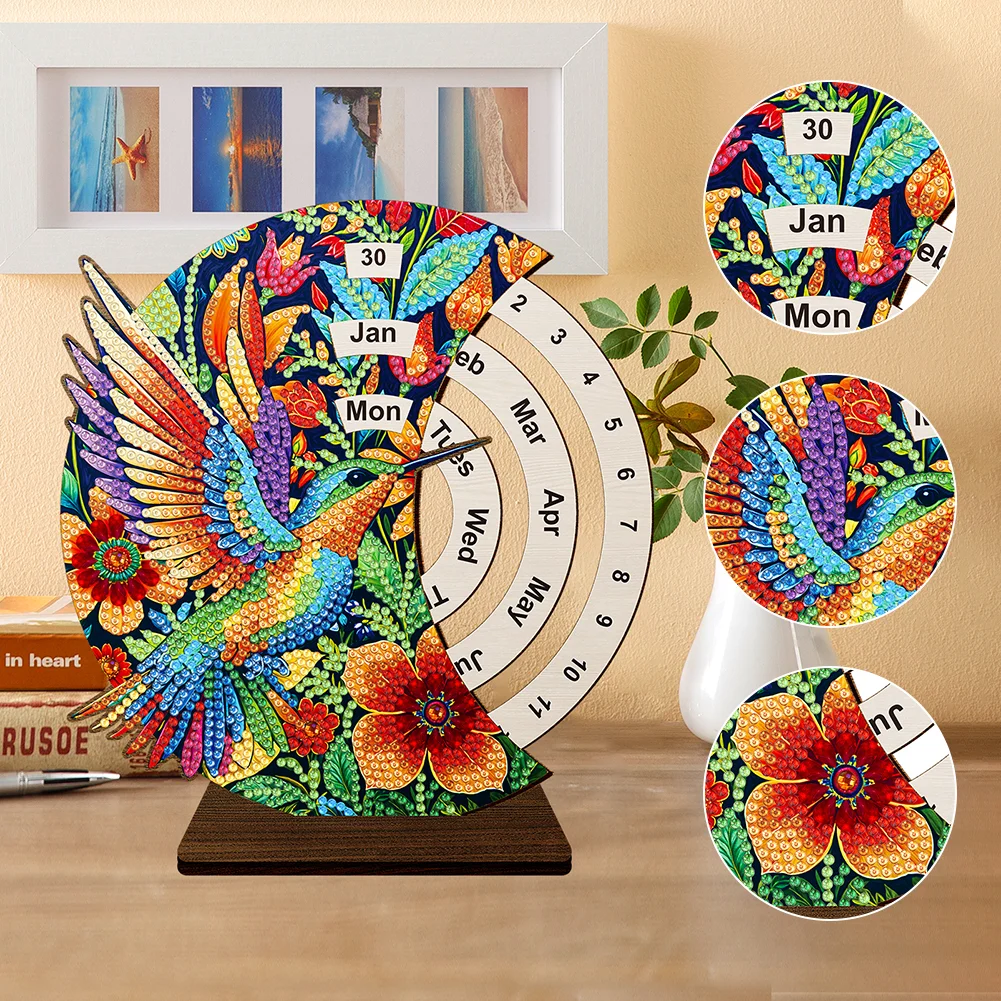 DIY Flowers Hummingbird Special Shape Diamond Painting Spinning Calendar for Adults