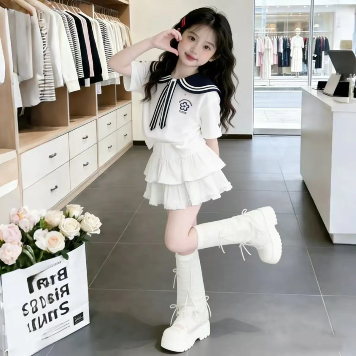 7-10 year old girls' pure cotton dress set