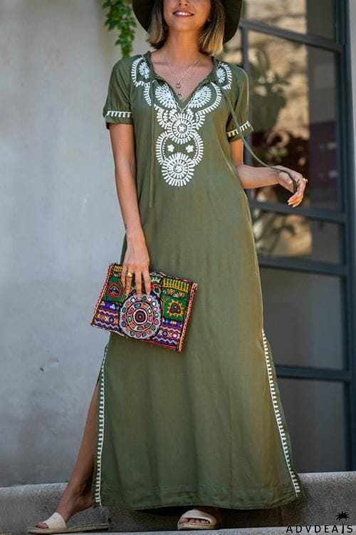 Embroidery Short Sleeve Cover Dress