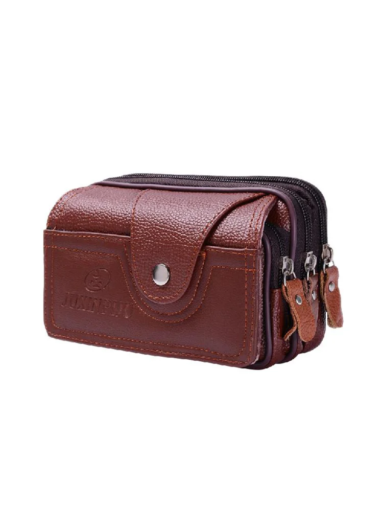Men PU Leather Waterproof Waist Bag Mobile Phone Belt Pouch Wallet (Coffee)