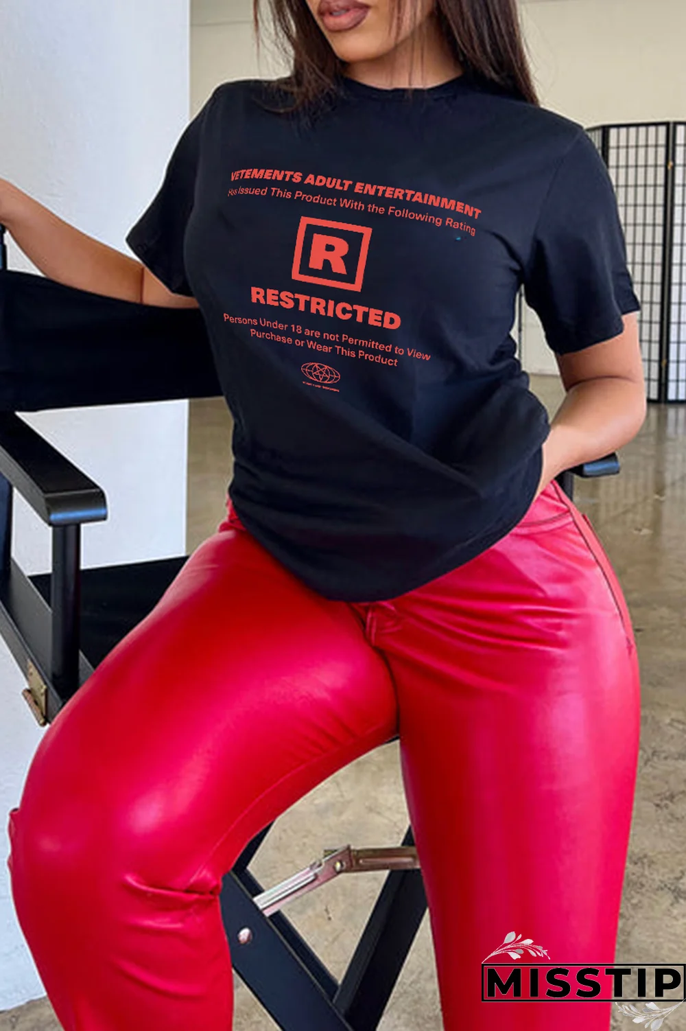 Black Street Daily Print Letter O Neck T-Shirts