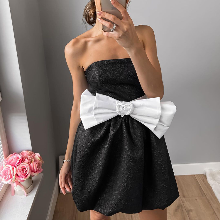 Hepburn Style Bowknot Decor Mini Dress