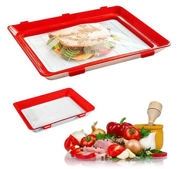 Fresh Food Containers Tray, Reusable Food Storage Container Creative  Stackable Food Preservation Tray Vacuum Preservation Tray with Elastic Lid,  for