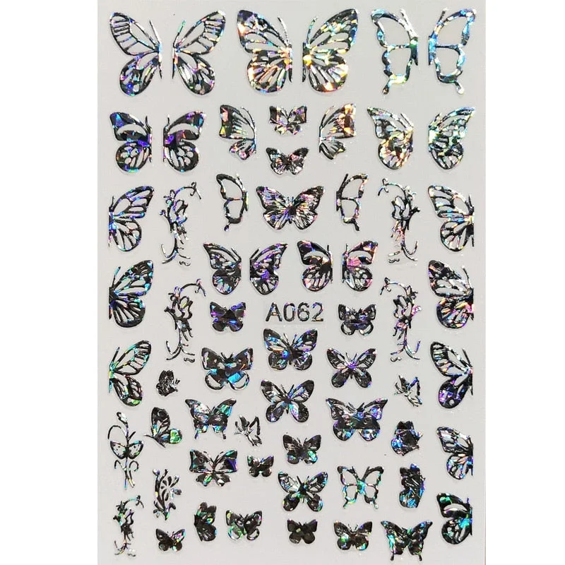 Holographic Butterfly Designs Sticker Nail Decal DIY Slider for Manicure Nail Art Watermark Manicure Decor-Nail Inspo