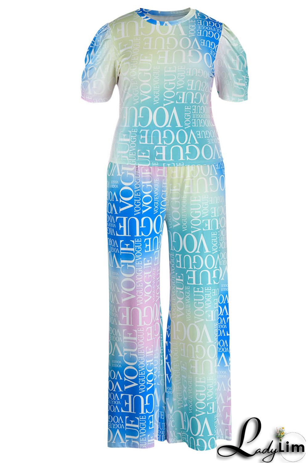 Cyanine Casual Print Patchwork O Neck Plus Size Two Pieces