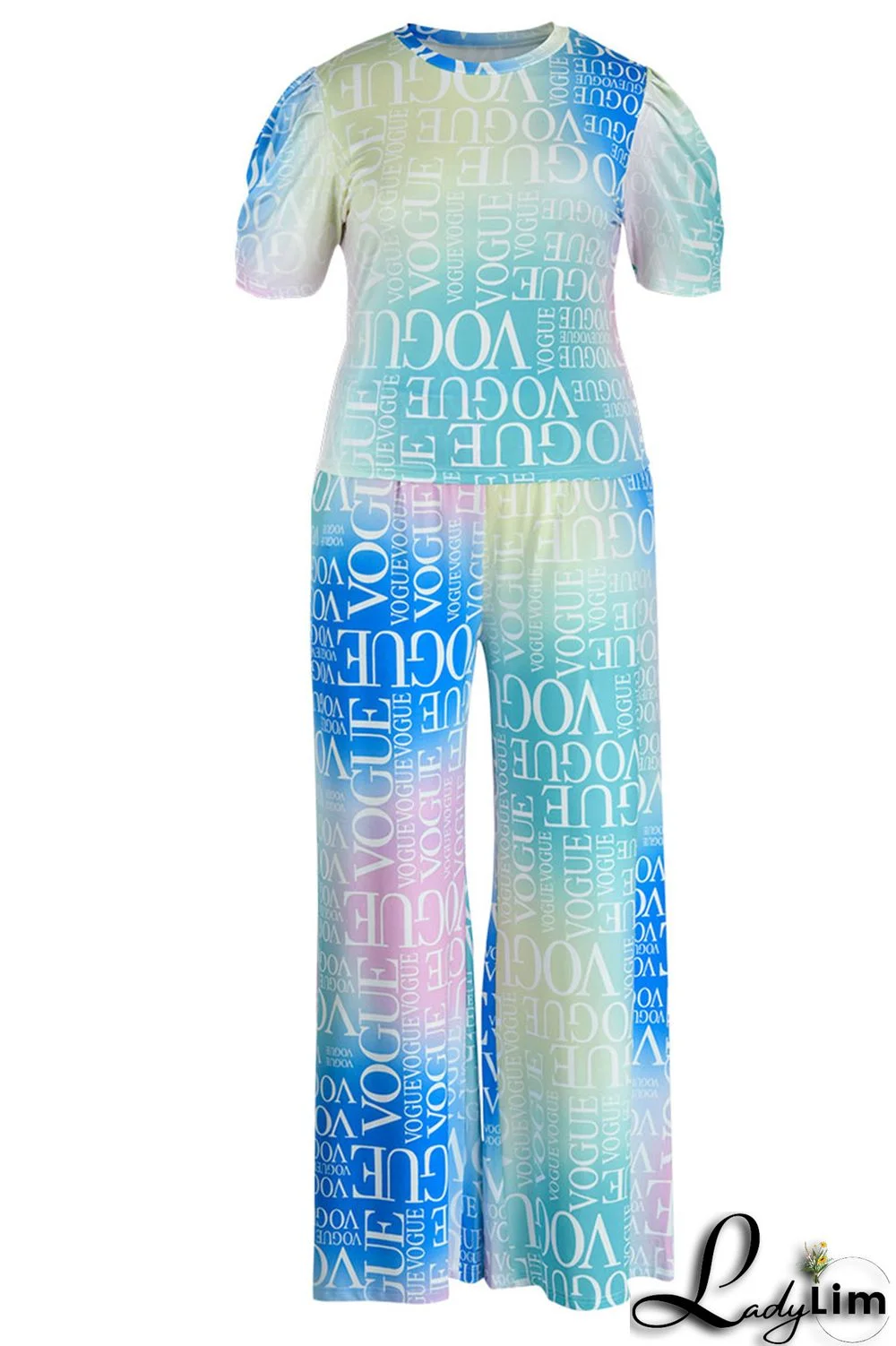 Cyanine Casual Print Patchwork O Neck Plus Size Two Pieces