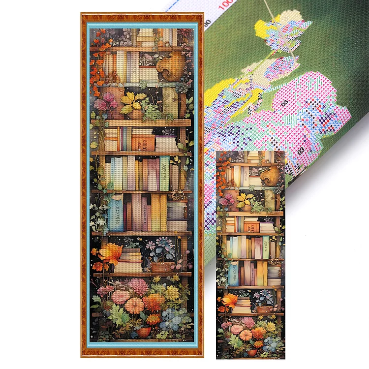 『HuaCan』Flower Book Stacks - 11CT Stamped Cross Stitch(30*80cm)