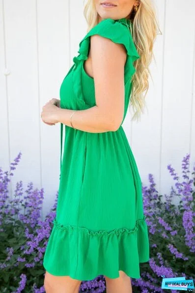 Frill Tie Neck Ruffled Sleeveless Mini Dress