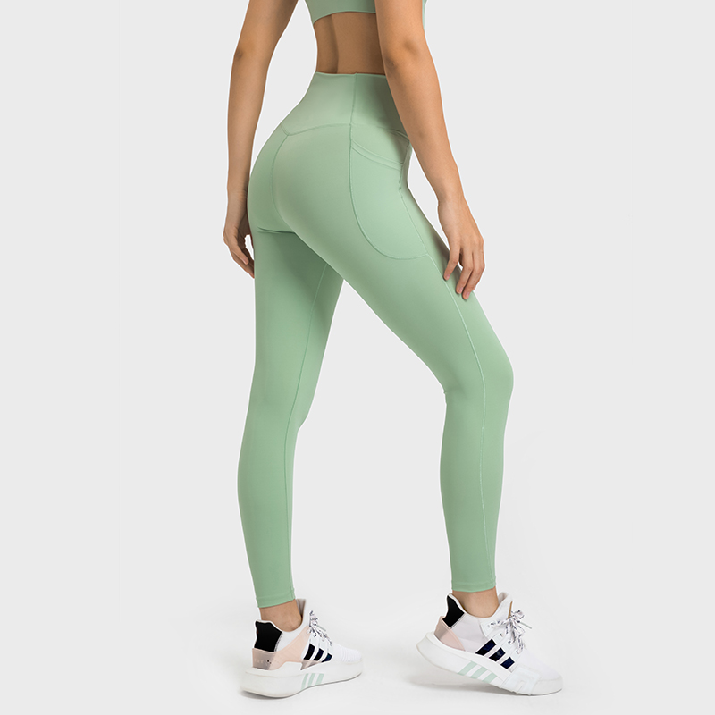 Hergymclothing Light Mint no camel toe quick dry bubble peach butt lifting naked feeling skin friendly cross waist yoga pants with phone pockets online shopping