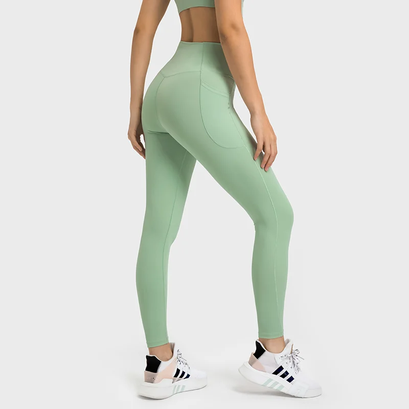 Hergymclothing Light Mint no camel toe quick dry bubble peach butt lifting naked feeling skin friendly cross waist yoga pants with phone pockets online shopping