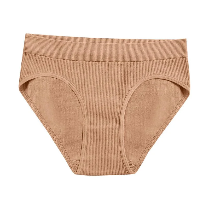 Billionm Women Seamless Cotton Panties Sexy Mid Waist Briefs Girls Solid Colors Ribbed Underpants Female Comfortable Intimates Lingerie