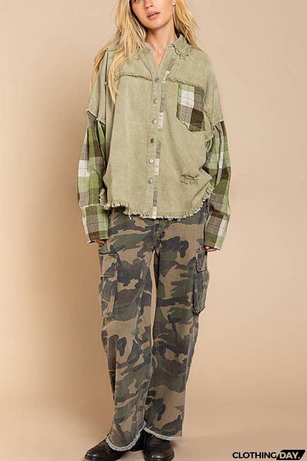 Forest Morning Plaid Button Front Shacket