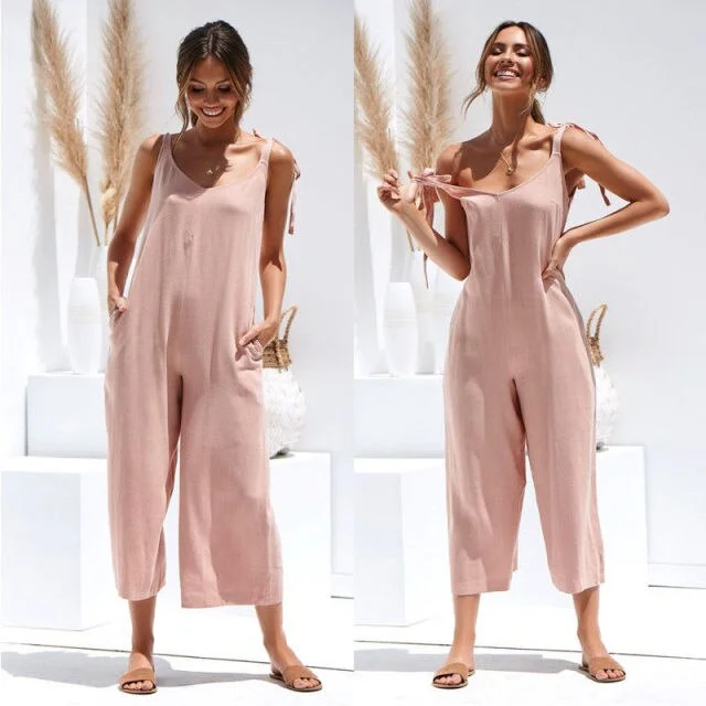 O Neck Casual Backless Overalls Trousers