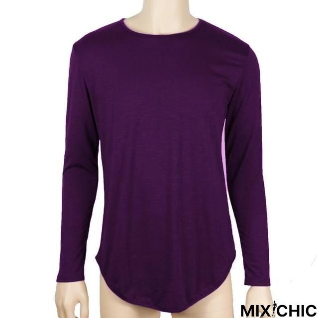 Plus Size Fashion Casual Slim Elastic Soft Solid Long Sleeve Men T Shirts Male Fit Tops Tee