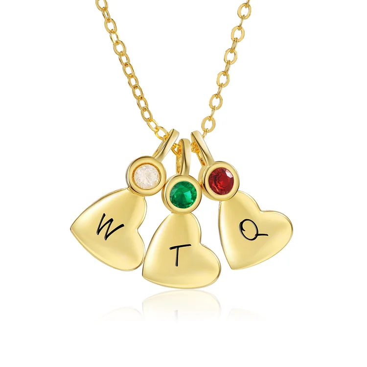 Personalized Heart Pendant Necklace Custom 3 Letters & 3 Birthstones Necklace Gifts for Her