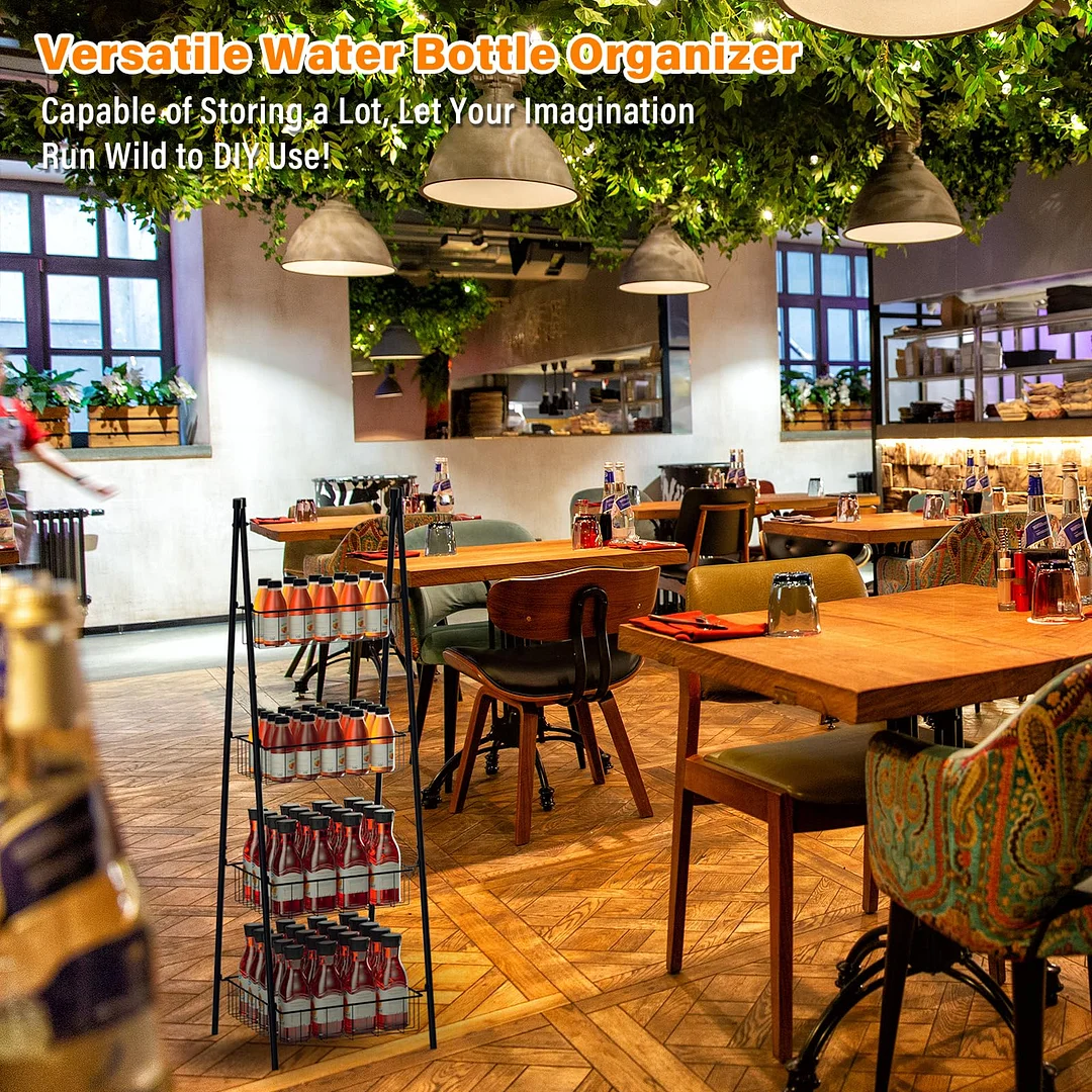 4 Tier Metal Drink Beverage Organizer Free Standing Triangular Water Bottle Rack Stand Holder Shelf for Kitchen Pantry