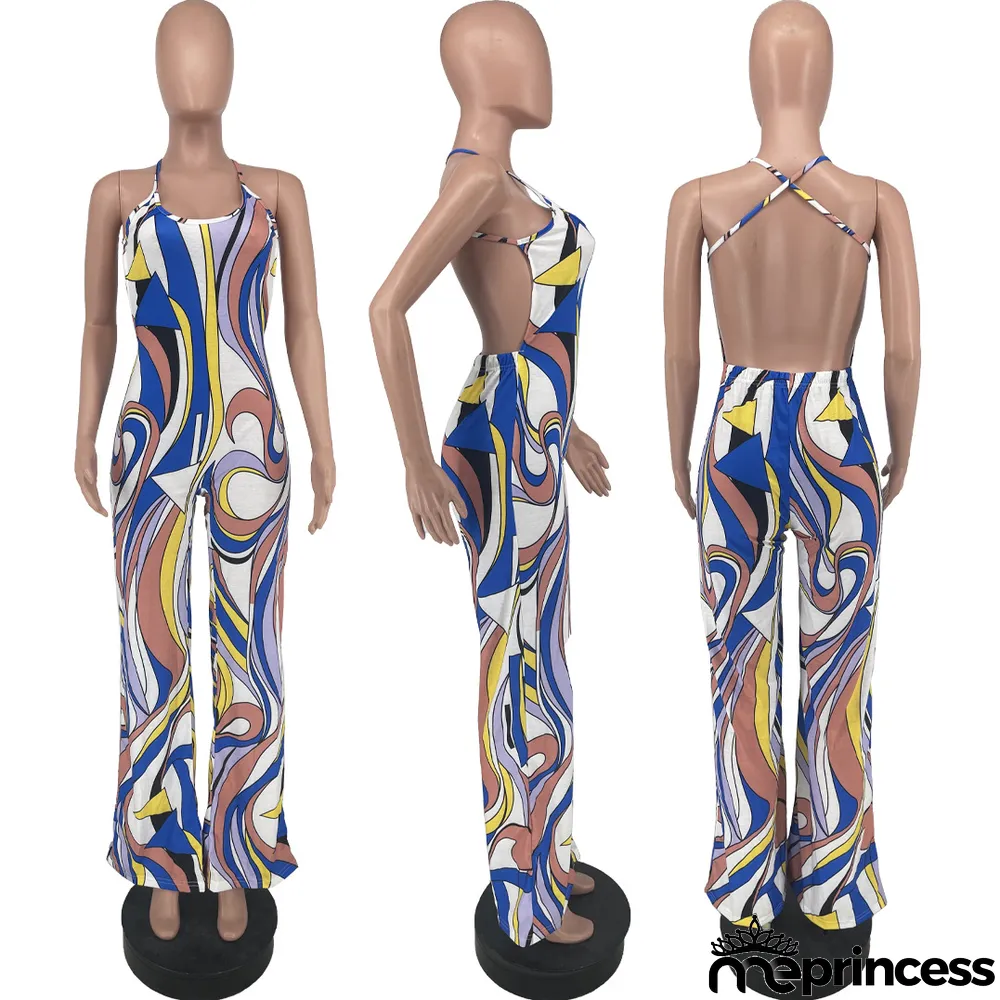 Sexy Printed Backless Jumpsuit