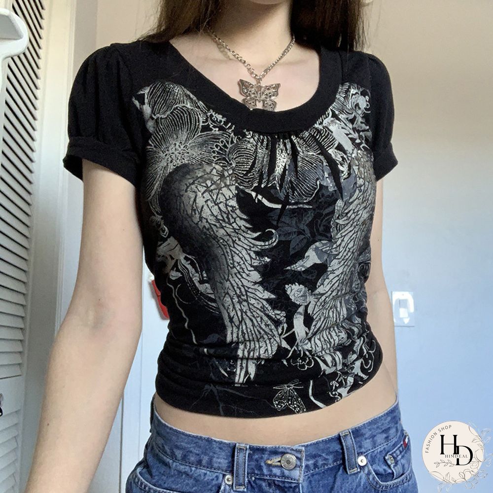 Vintage Printed Crew Neck Short Sleeve T-Shirt