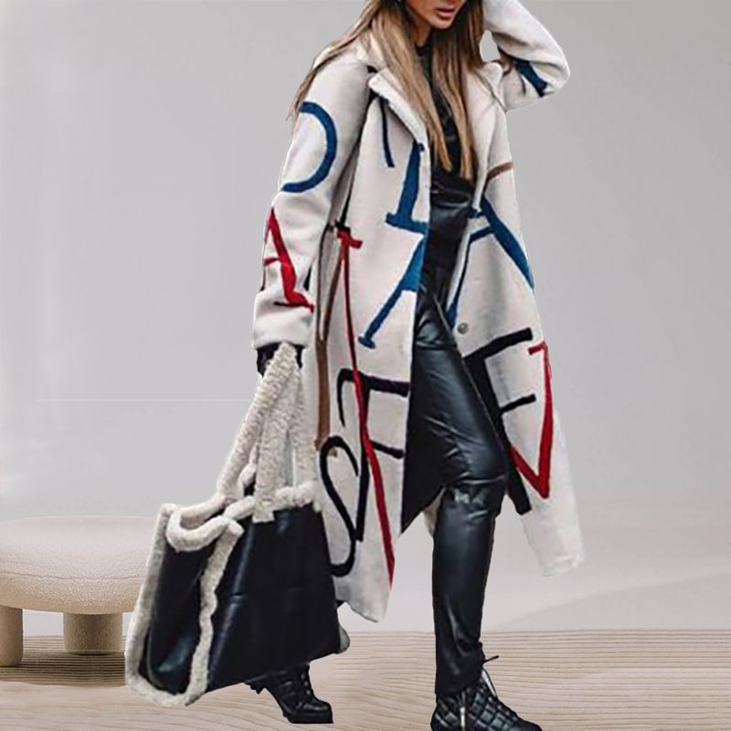 Casual loose oversized printed lapel coat