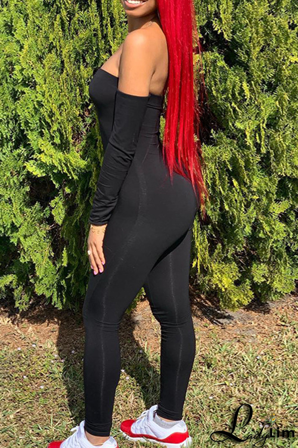 Grey Sexy Solid Split Joint Off the Shoulder Skinny Jumpsuits