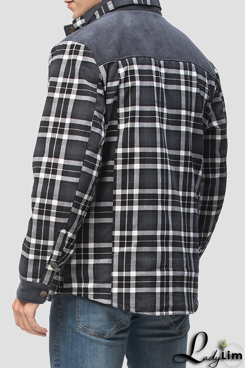 Dark Green Casual Plaid Split Joint Buckle Turndown Collar Outerwear