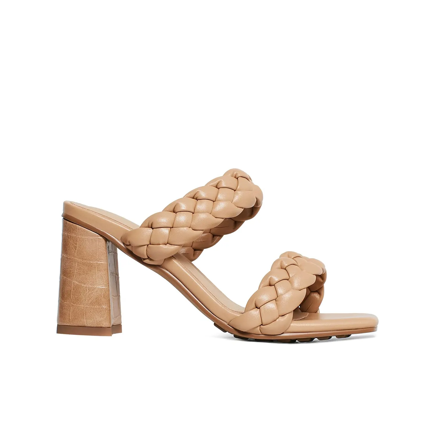 80mm Women's Braided  Square Open Toe Backless Block Double Straps Sandals-vocosishoes