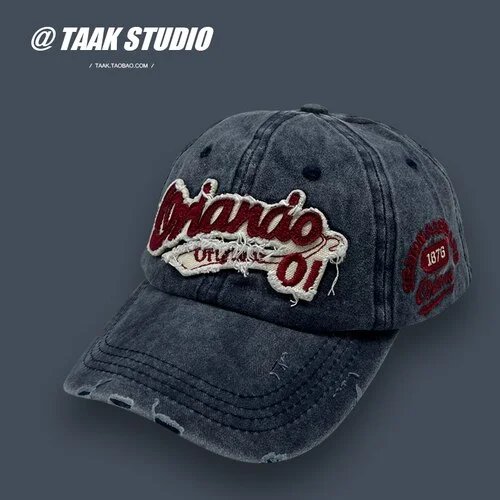 Washed Distressed Denim Hat for Women Spring Summer Peaked Cap Korean Style Versatile Retro Workwear Baseball Cap for Men