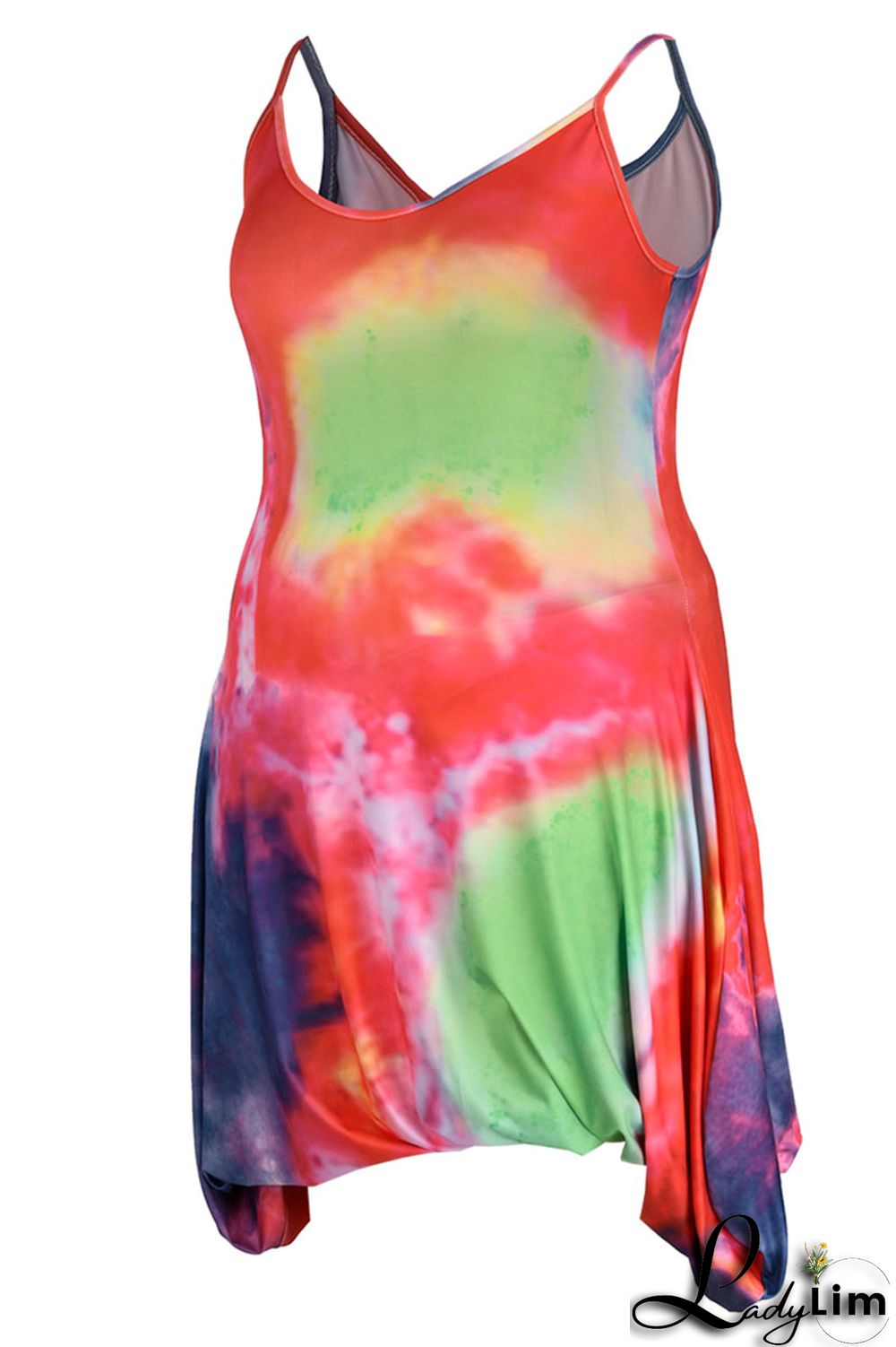 Ink Green Casual Print Patchwork Spaghetti Strap Sling Dress Plus Size Dresses