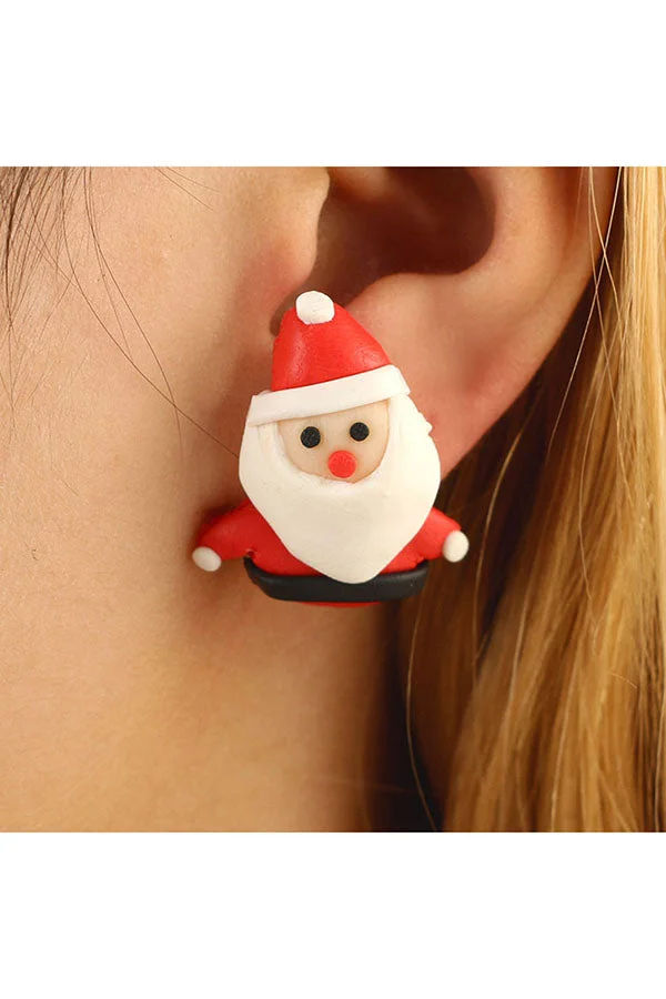 Fashion Lovely Handmade Christmas Santa Claus Stud Earrings Red-elleschic
