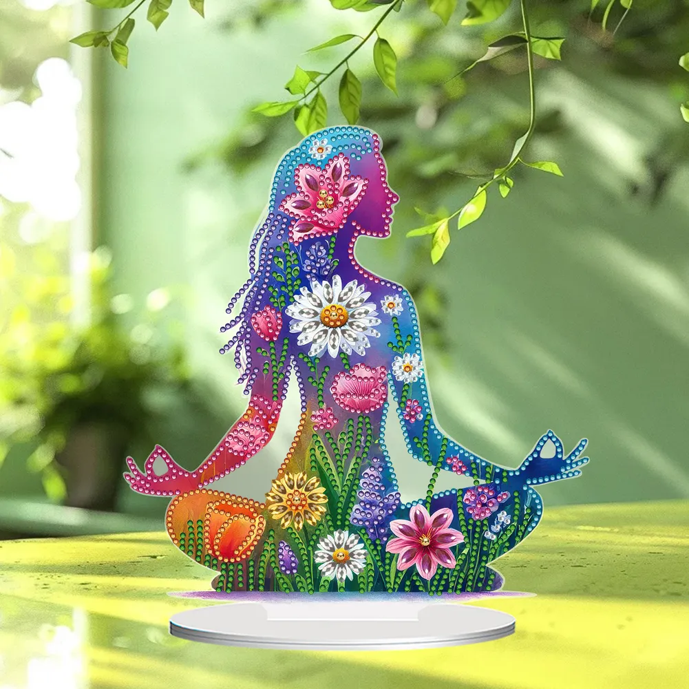 5D DIY Acrylic Special Shape Sitting Yoga Woman Diamond Painting Desktop Ornaments