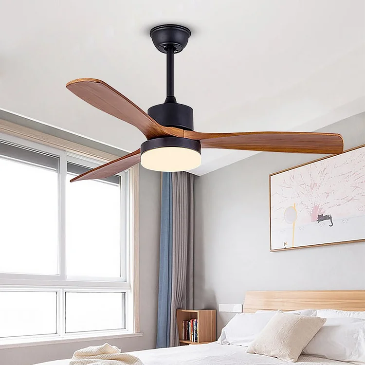 52 Inches Nordic Minimalist Solid Wood Household LED Ceiling Fan Lamp for Living Room - Appledas