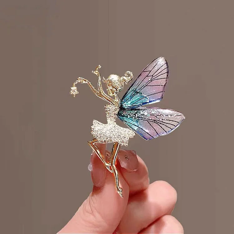 Jiebangke Luxury Wings Fairy Brooch Elegant Butterfly Ballet Dancer Pins Creative Rhinestone Alloy Transparent Clothing Accessories Gifts