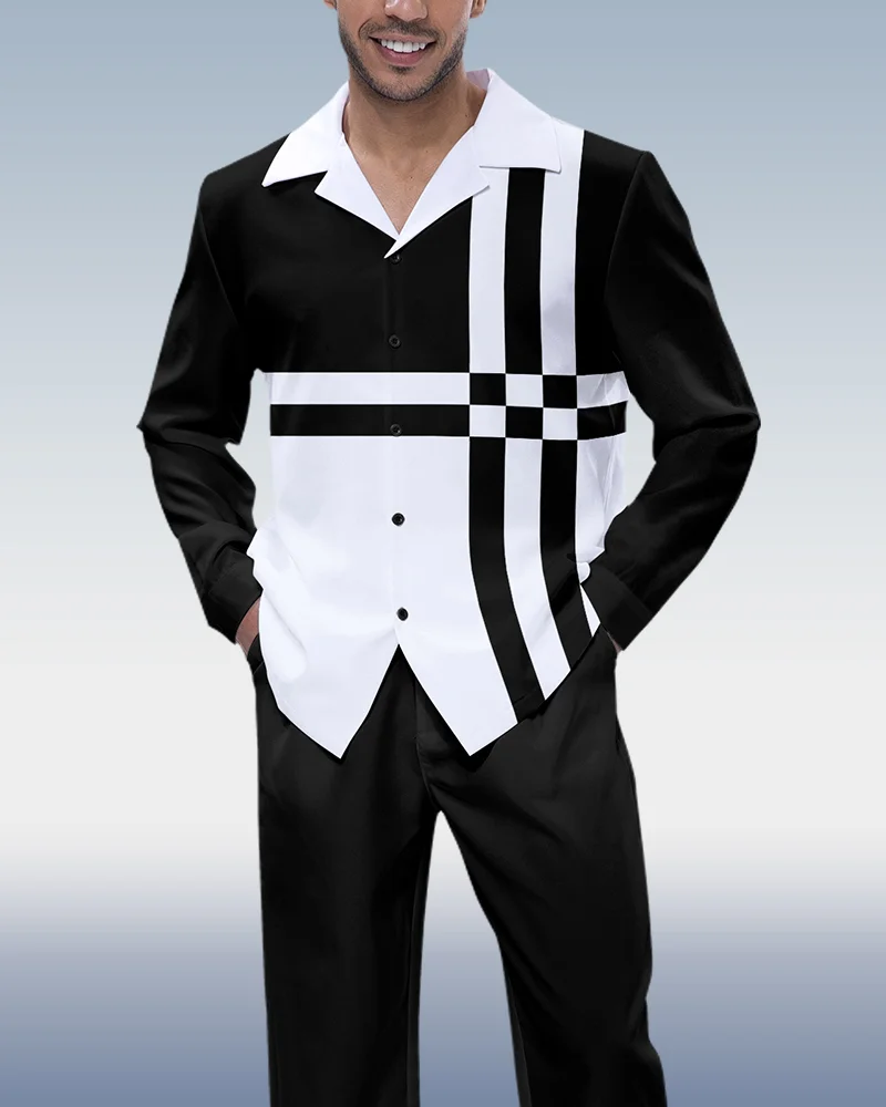 Suitmens Men's Plaid Print Long Sleeve Walking Suit 190