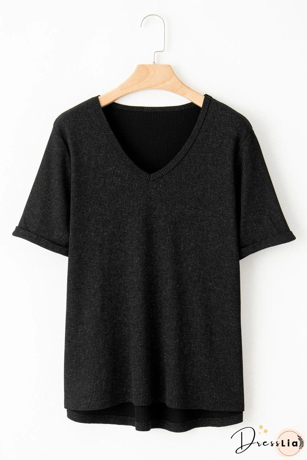 Solid Color Ribbed Knit T-Shirt