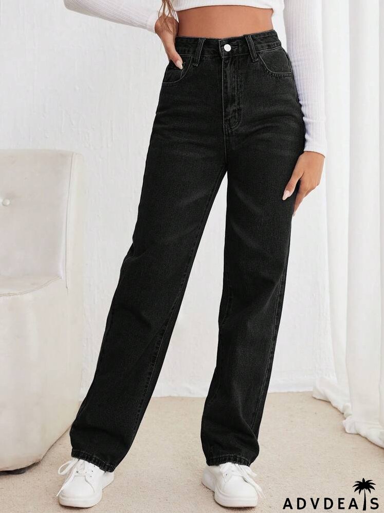 High Waisted Straight Leg Jeans